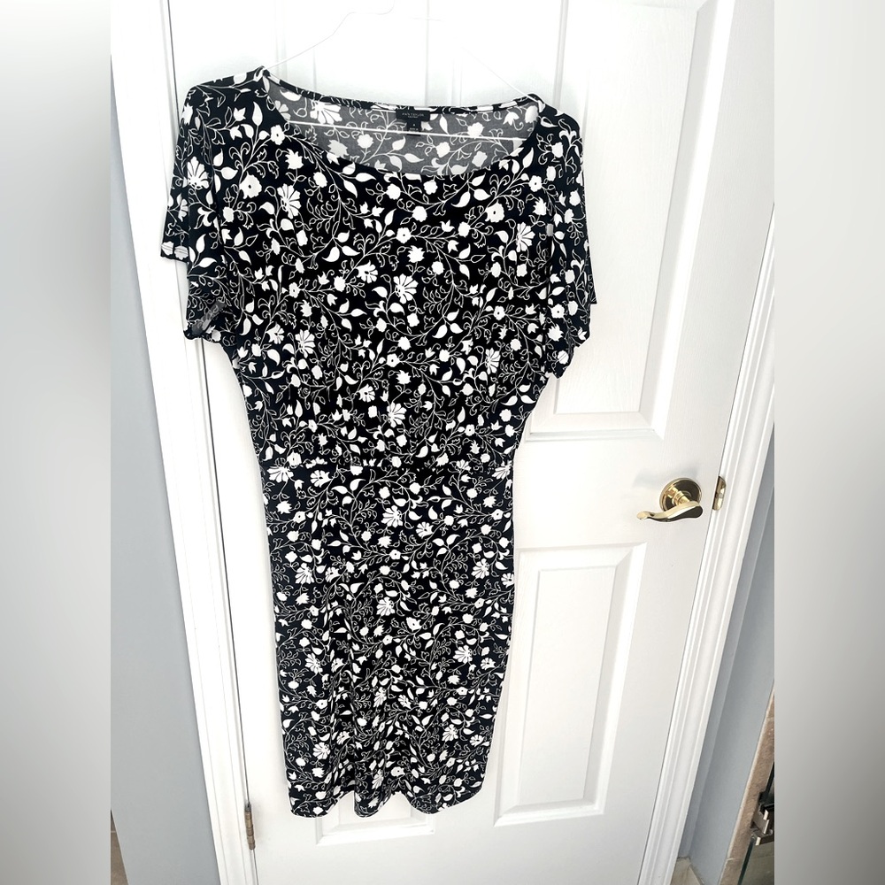 Black & White Floral Scoop Neck Dress ann taylor factory